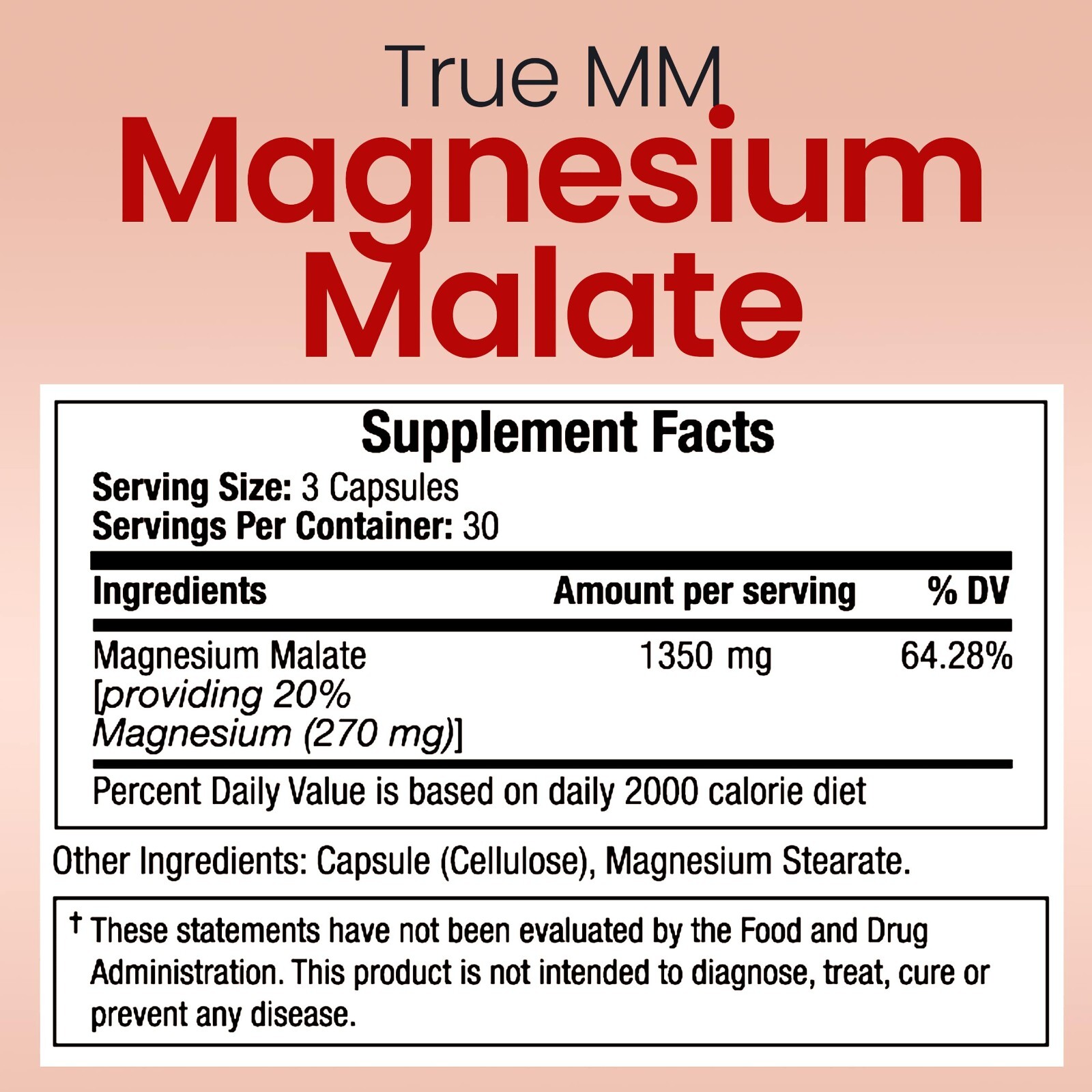 TrueMed Magnesium Malate Malic Acid Support Muscle 1350mg 90 Capsules Supplement