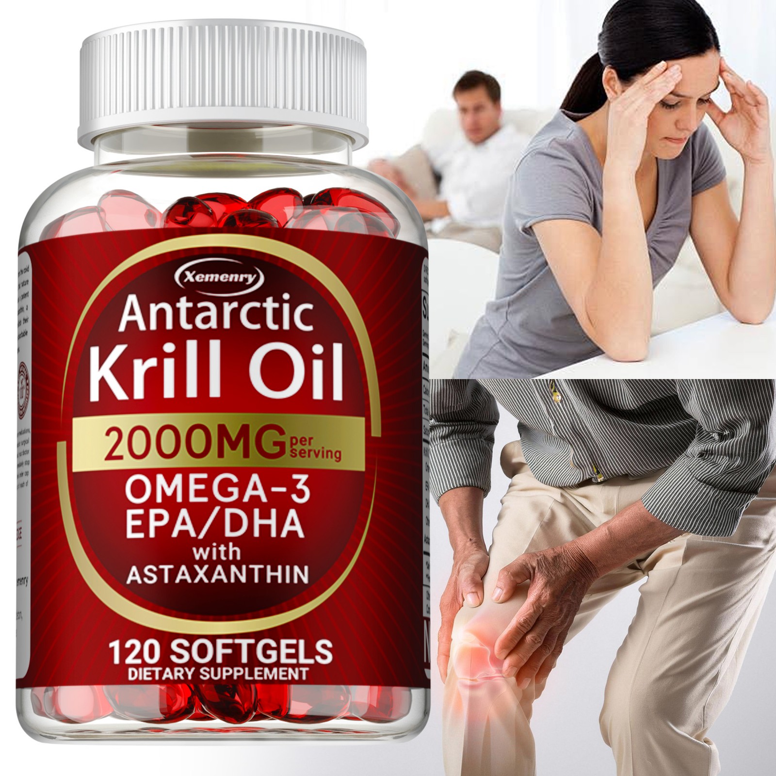 Antarctic Krill Oil 2000mg – Omega-3,EPA, DHA, Astaxanthin,Heart and Skin Health