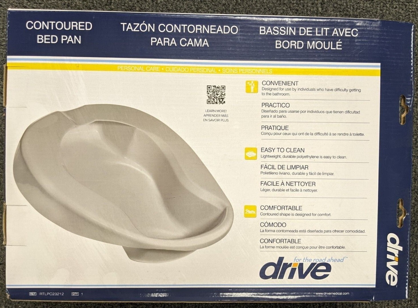 * OPEN BOX * Drive Contoured Bed Pan PC23212 Lightweight Durable Polyethylene