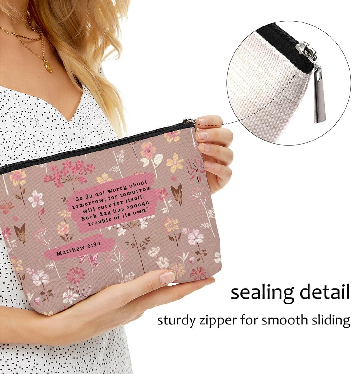 Aesthetic Flower Verse Makeup Bag for Women, Bible Verse Portable Travel Orga…