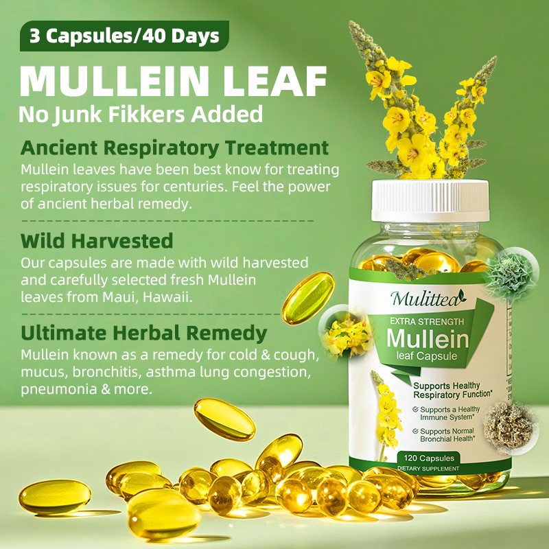 100% Natural Mullein Leaf Capsules | Respiratory Support Vegan Herbal Aid 240ct
