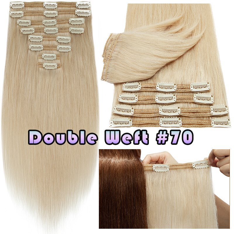 Clip In 8Pieces 18Clips Remy Human Hair Extensions Double Weft Thick Full Head