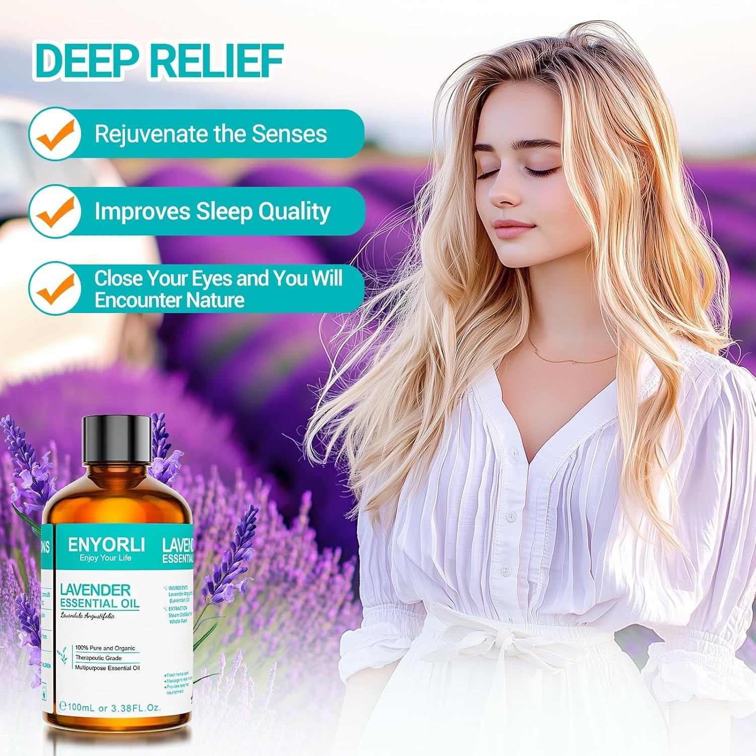 Lavender Essential Oil 3.38 fl oz (100ml), Lavender Oil for Home & Daily Use, fo
