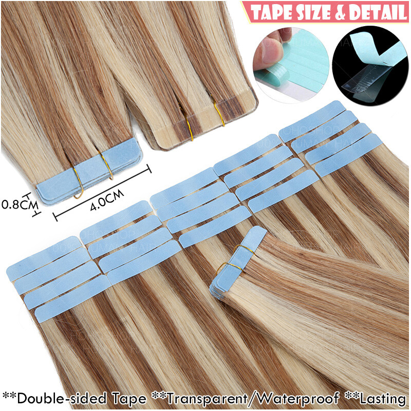 20pc Tape In 100% Real Human Hair Extensions Skin Weft Balayage 12″-24″ Straight