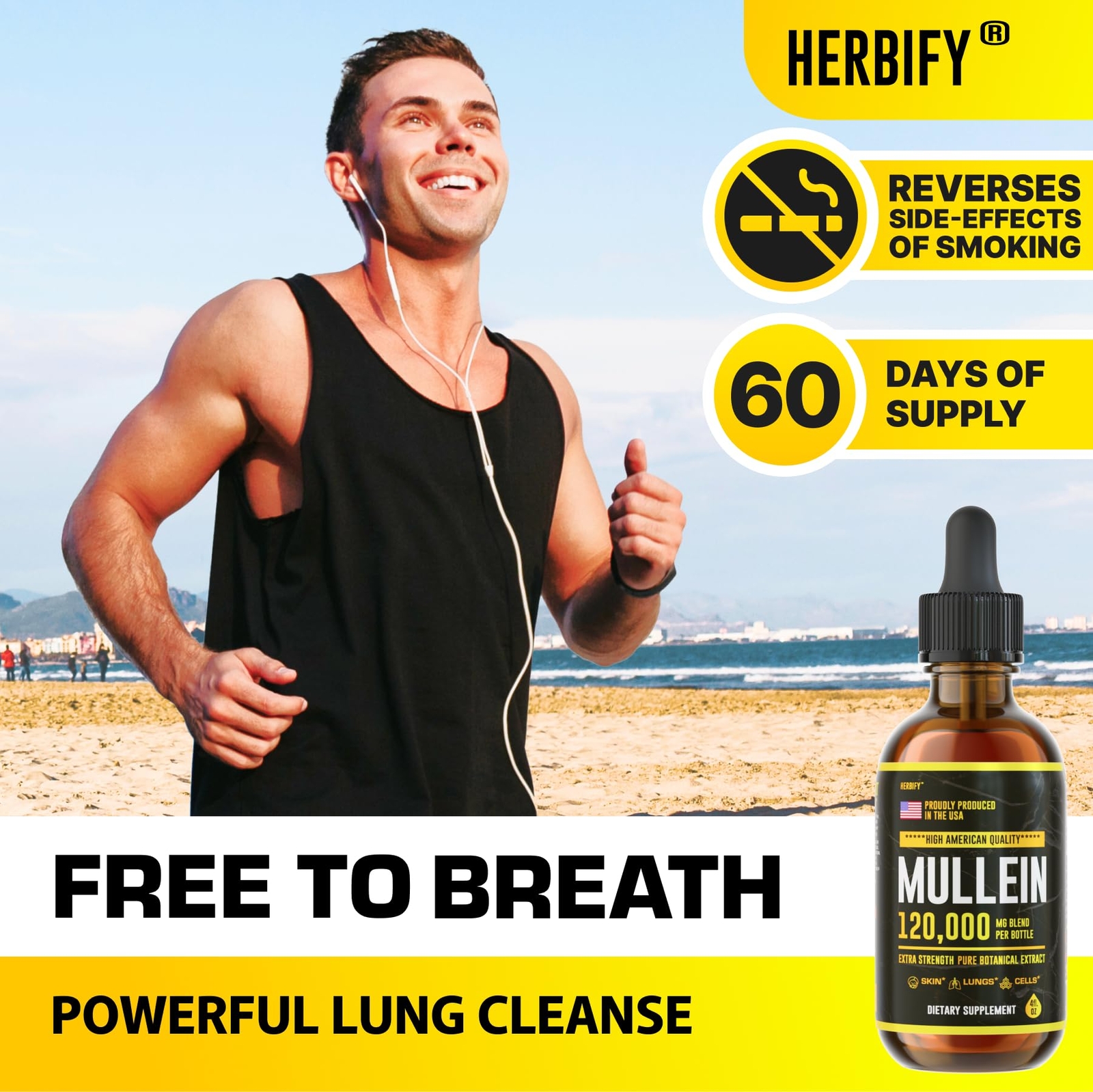 HERBIFY Mullein Drops – Lung Cleanse – Leaf Extract – Powerful Mullein for Im…