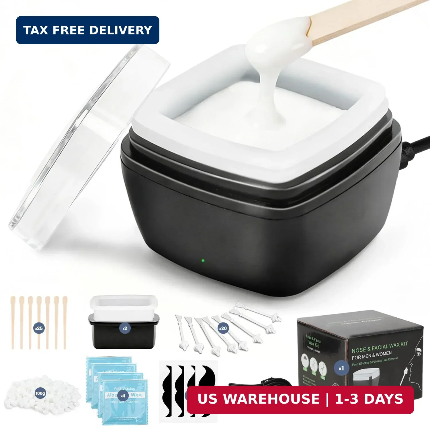 Nose Wax Kit Men, Nose Ear Hair Waxing Kit 100g Wax, 45 Sticks, 2 Silicone Pots,