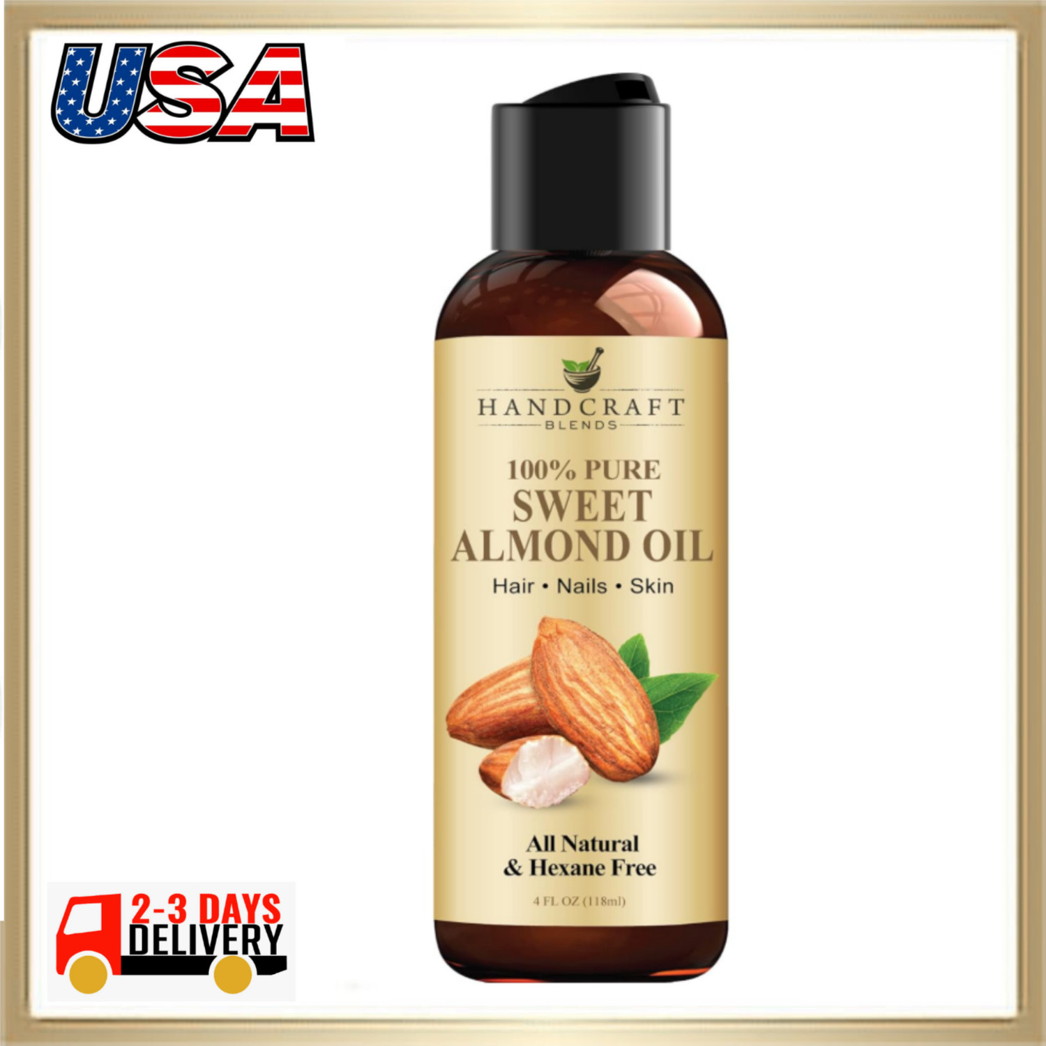 Handcraft Blends Sweet Almond Oil – 4 Fl Oz – 100% Pure and Natural – Premium G