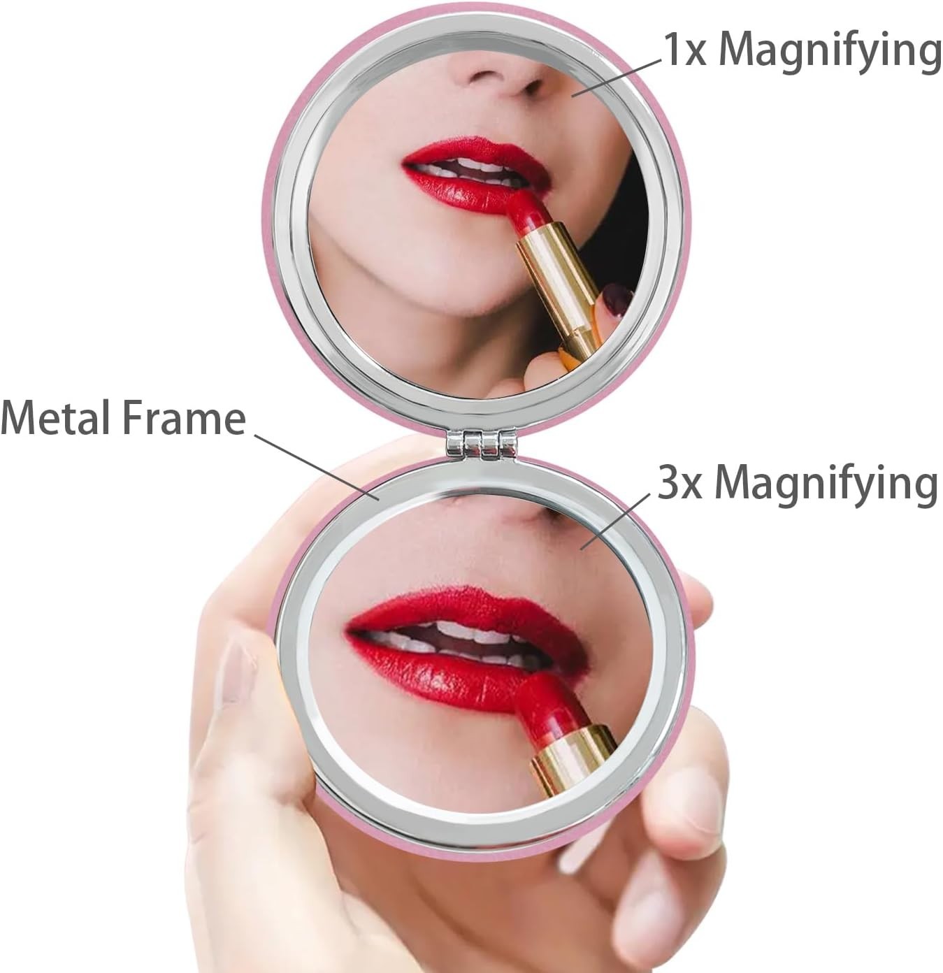 Portable Light Pink Compact Mirror – 2 Pcs Round Magnifying Beauty Tool