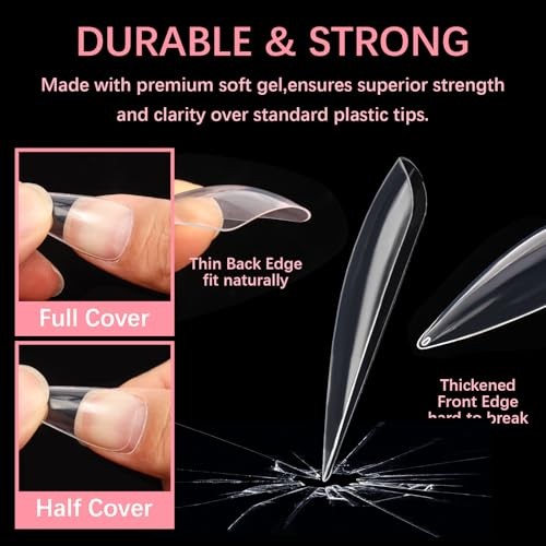 500PCS Clear False Nails Tips Half Cover Lady French 500Pcs-Long Droplet shape