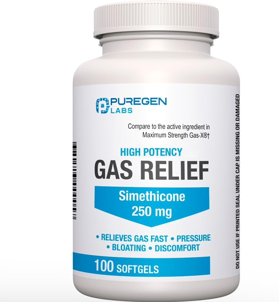 Puregen Simethicone Maximum Strength 250 mg 100 Softgels