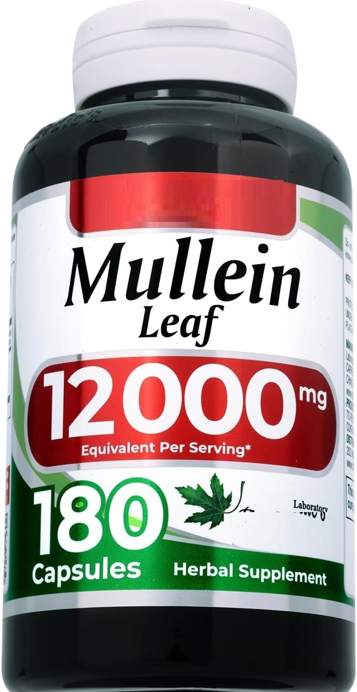 Mullein Leaf 12000mg 180 Caps Flavonoids, Tannins, Fatty Acids Gordolobo