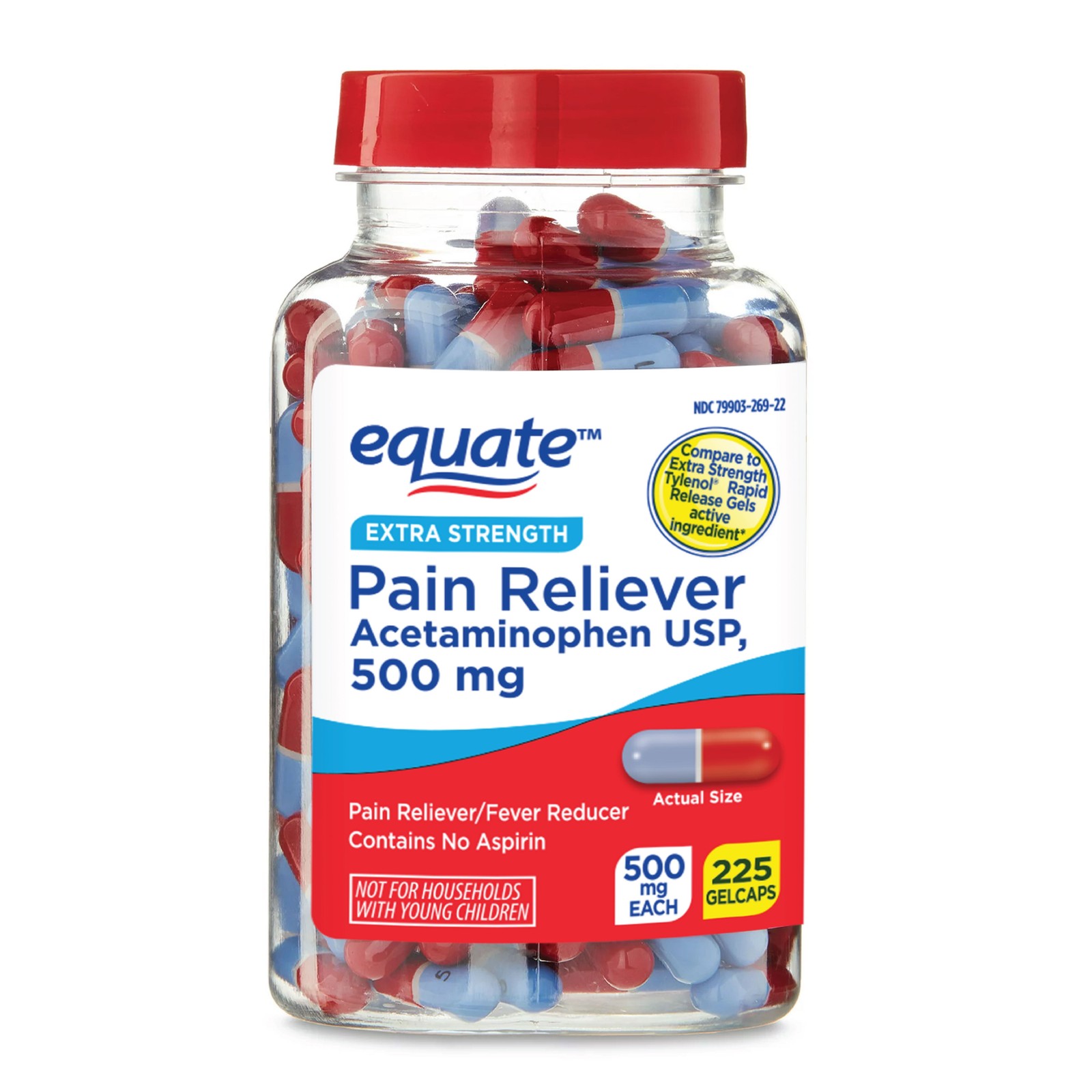 Equate Extra Strength Acetaminophen 500Mg Gelcaps, Pain Reliever and Fever Reduc