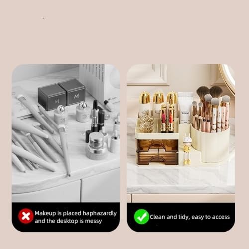 Makeup Organizer for Vanity with 2 Drawers,Countertop Rotating Makeup Cream