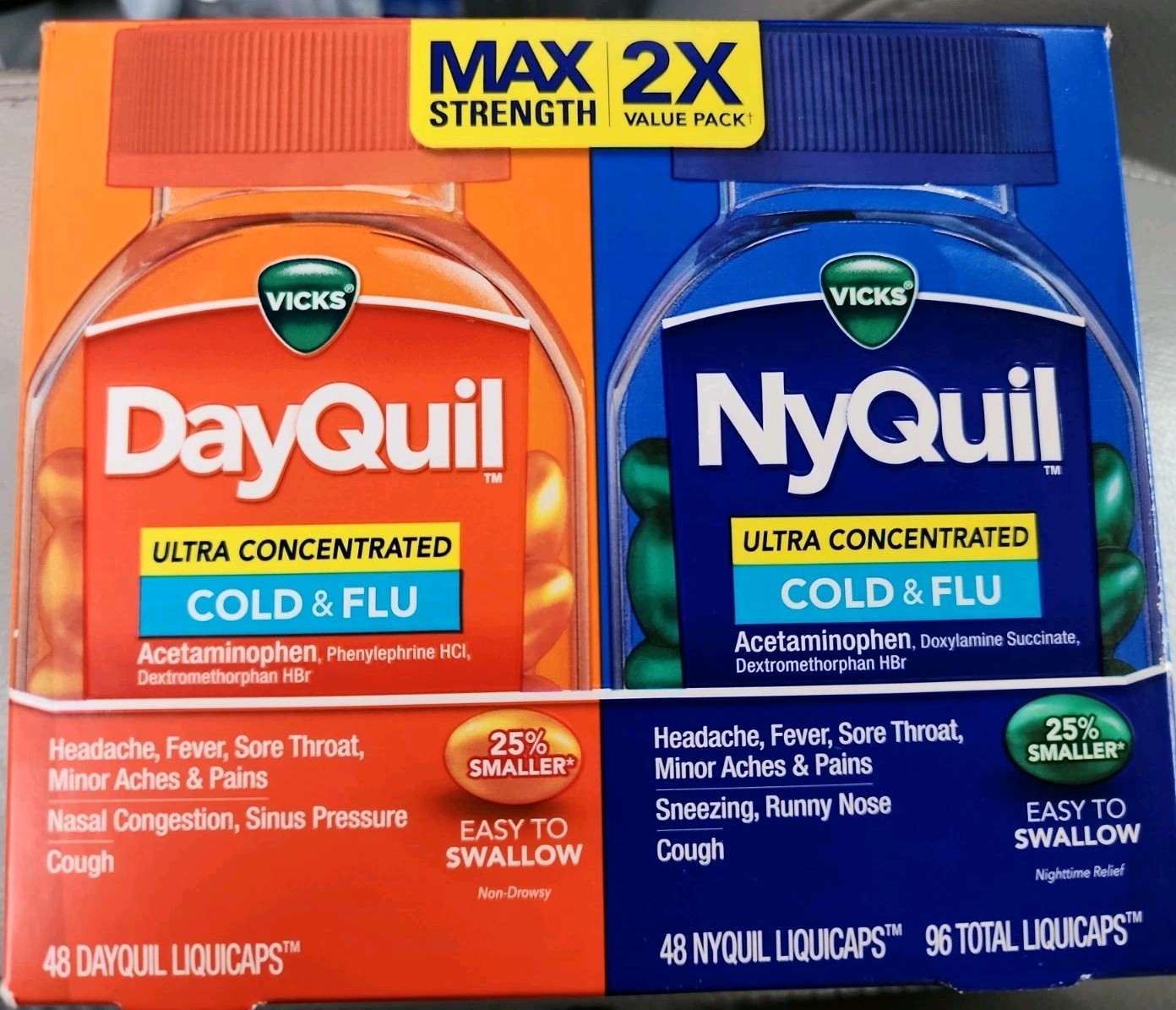 VICKS DayQuil & NyQuil Max Strength, 48 Day + 48 Night = 96 Total – Exp: 09/2028