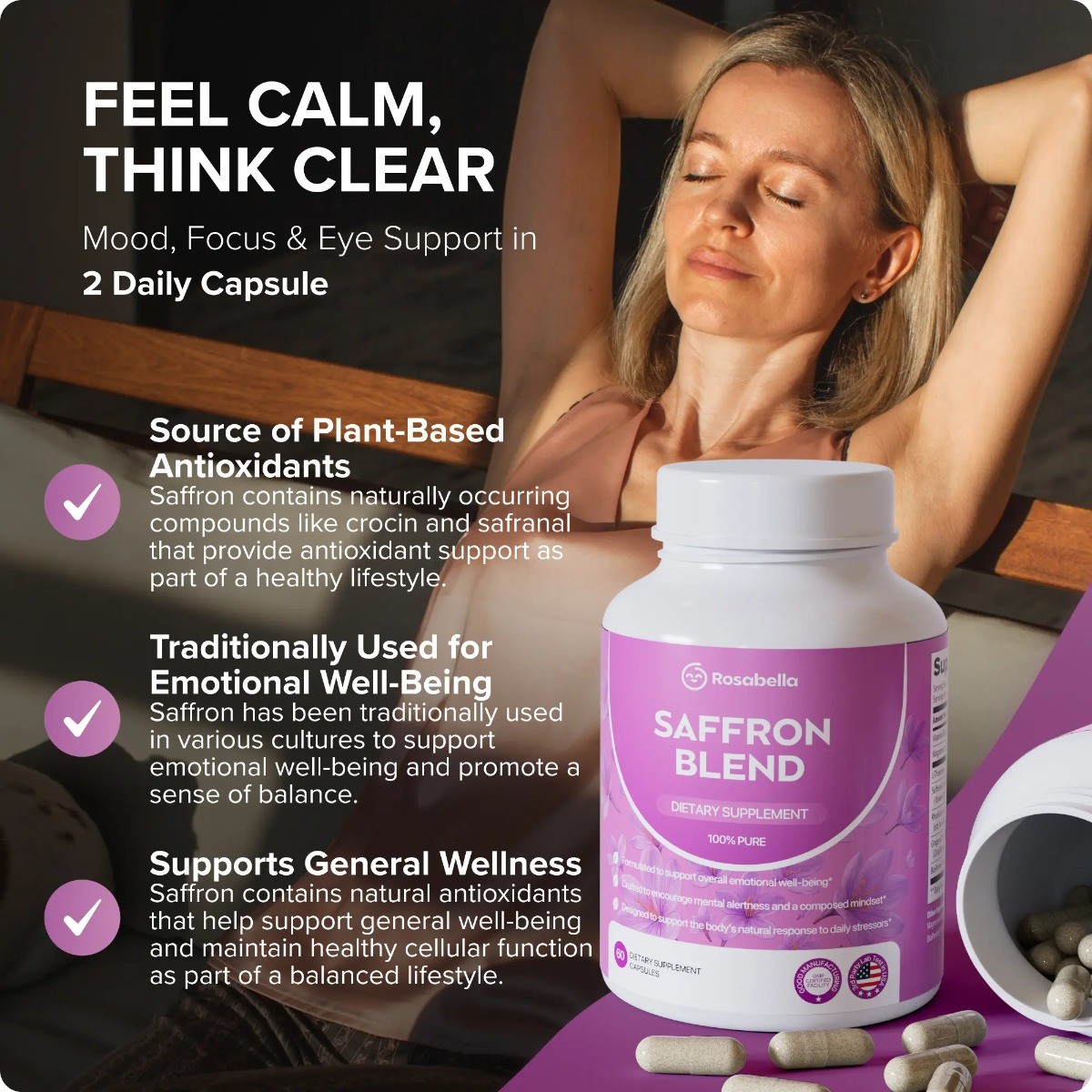 Rosabella Saffron Complex for Focus, Mood & Digestive Health, Vegan