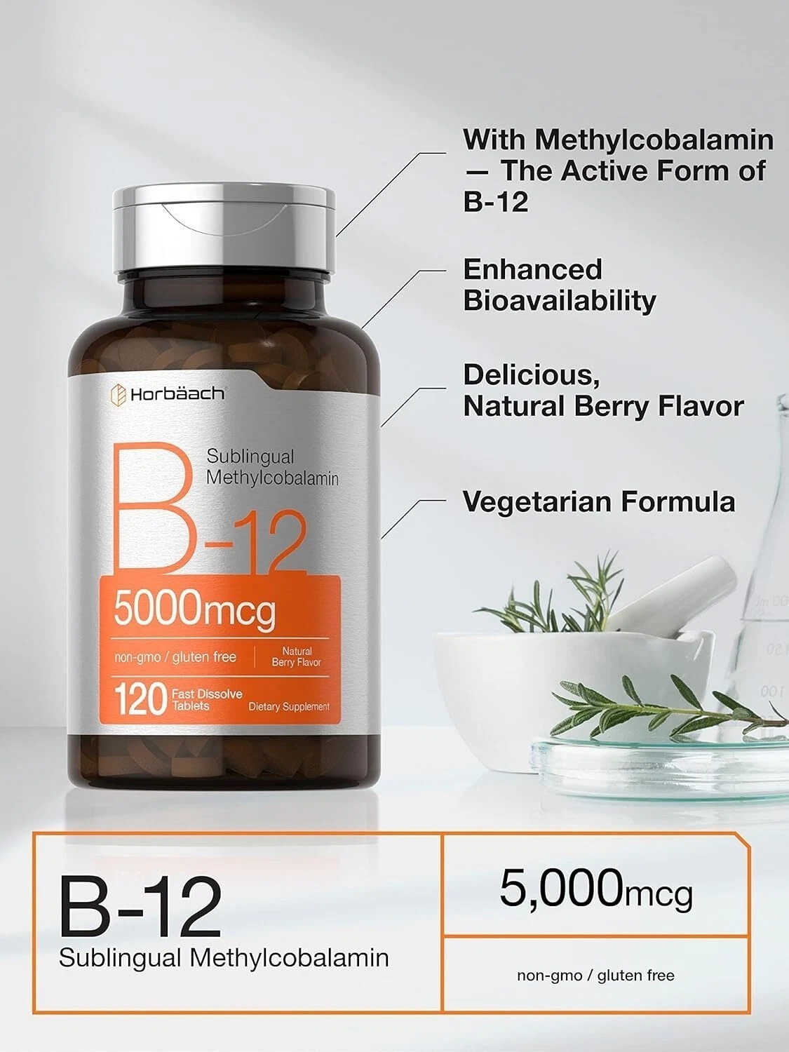 B12 Sublingual Methylcobalamin | 5000mcg | 120 Dissolvable Tablets | Free Ship..