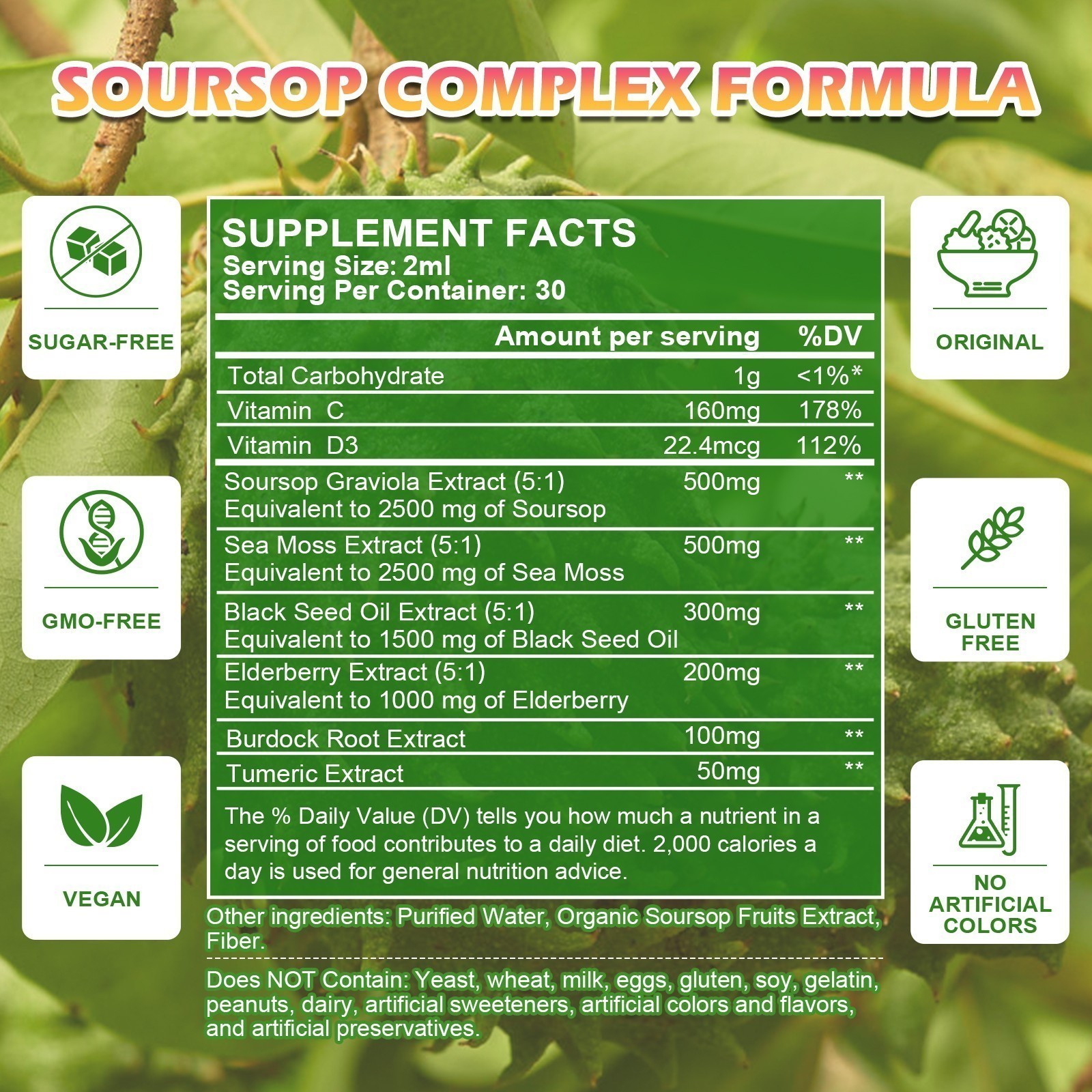 Graviola Soursop Leaf Extract liquid Drops Supports Immune Boost 60ml-300ml
