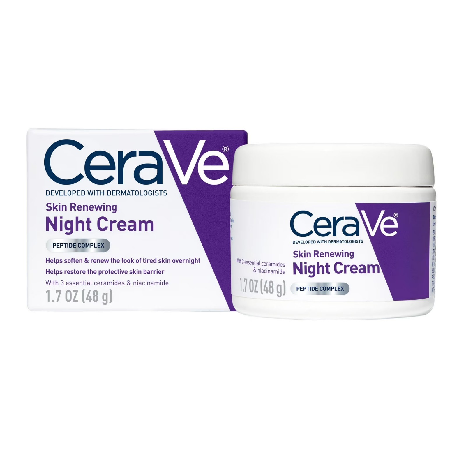 CeraVe Moisturizer Skin Renewing Night Face Cream with Peptides & Hyaluronic