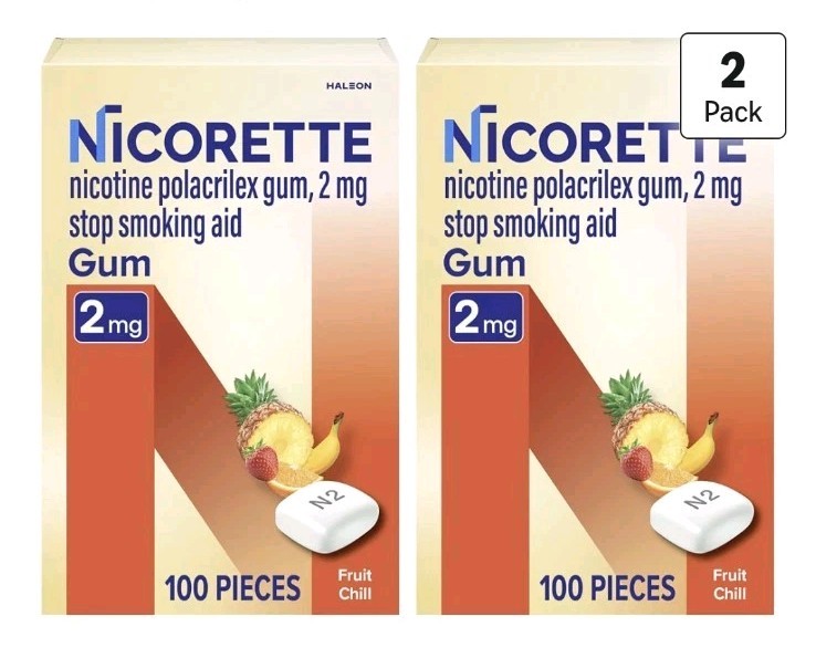 Nicorette Fruit Chill 2mg Gum – 100 Count Per Box – 2 Pack Total Gum Pieces 200