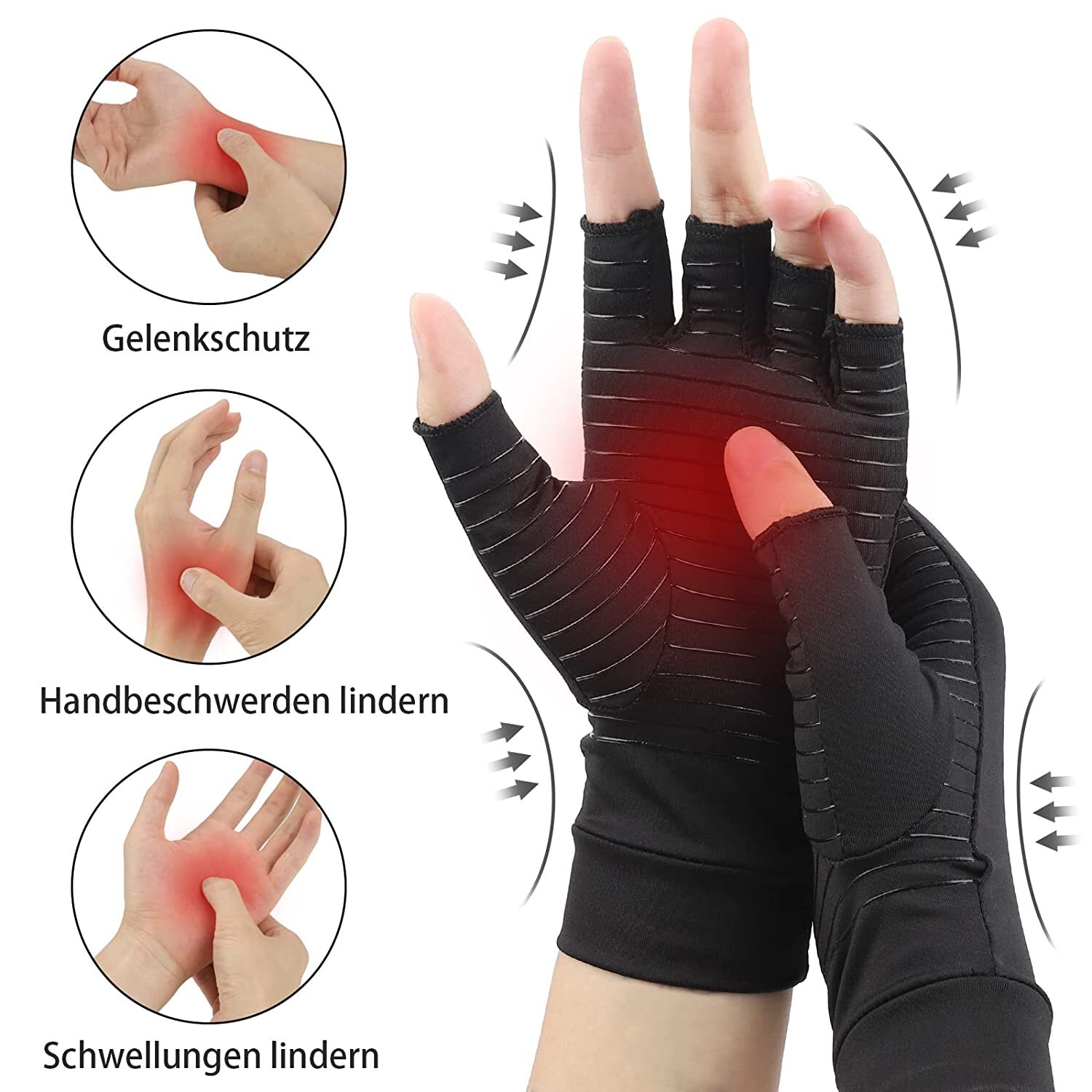 2 Pairs Copper Compression Arthritis Gloves Carpal Tunnel Joint Pain Relief Hand