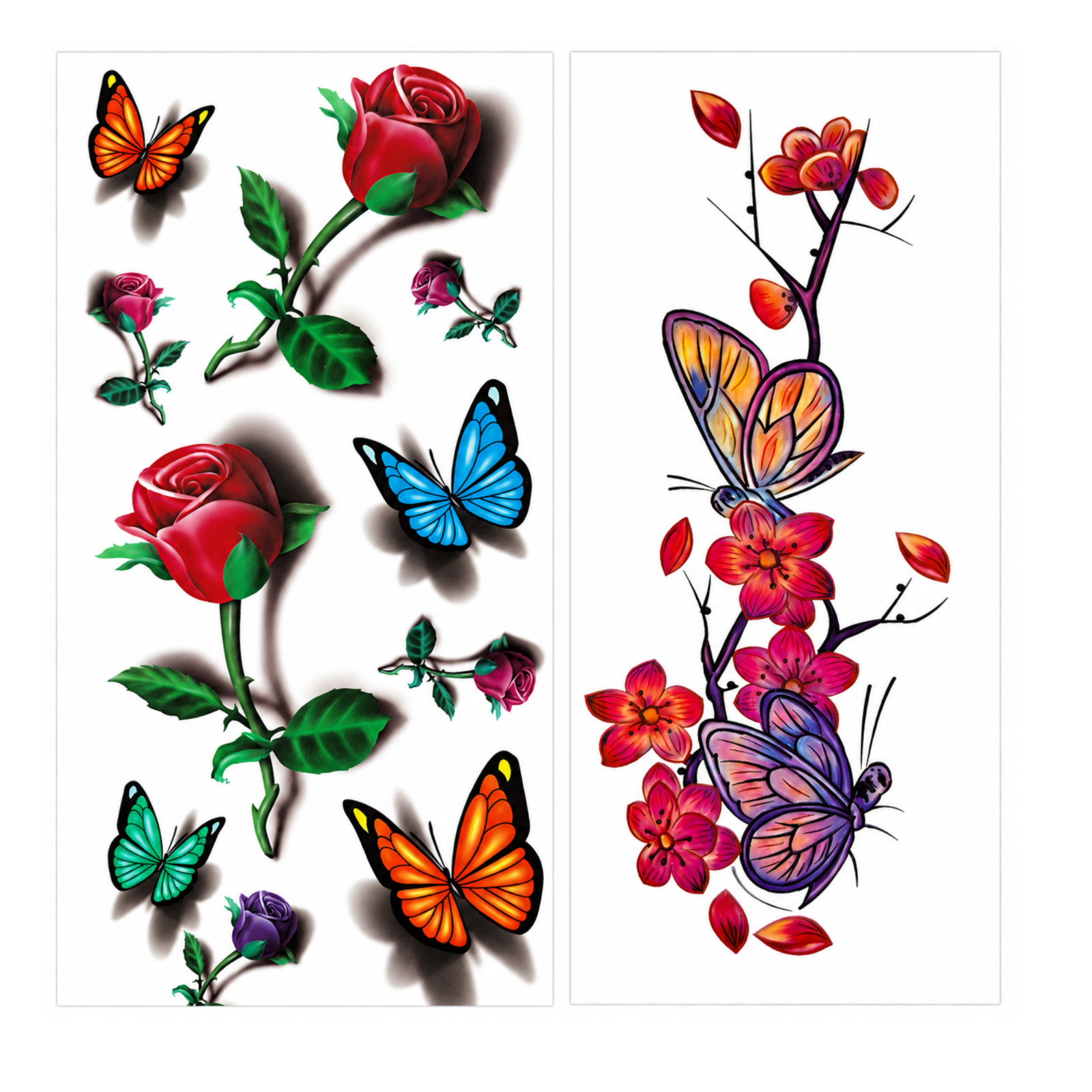Temporary Tattoo Red Rose Butterfly Floral Waterproof Body Art Sticker Party