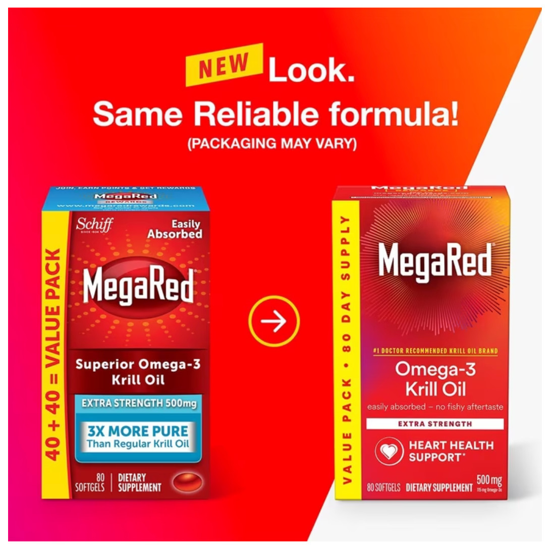 MegaRed Advanced 4-in-1 Omega-3 500mg 80 Softgels Heart Joint Support 2-Pack