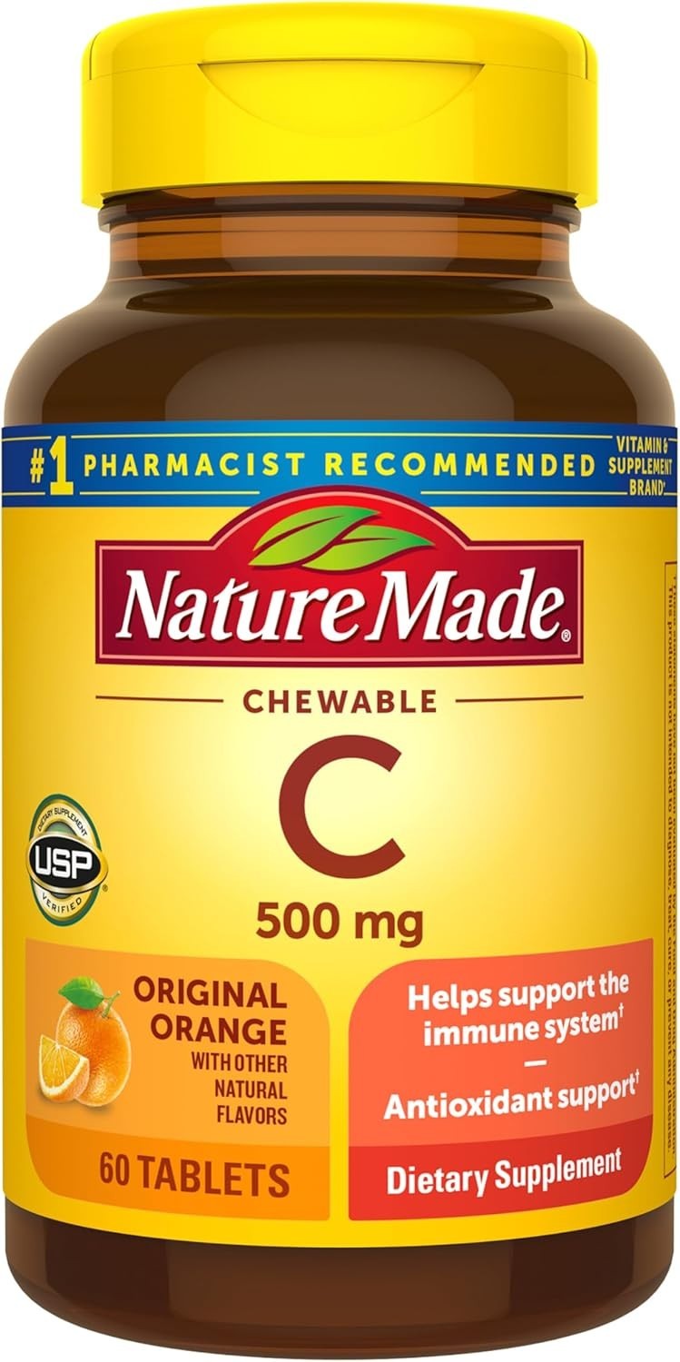 Immune System Support Chewable Vitamin C 500 mg – Orange Flavored, 60 Tablets