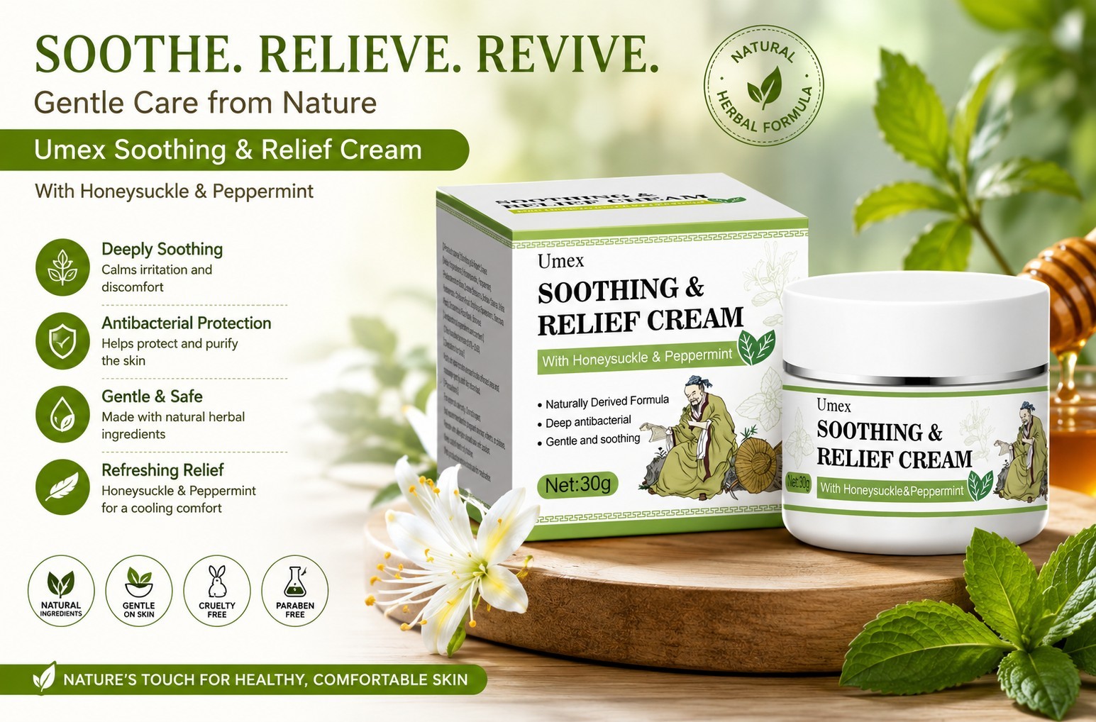 Umex Soothing & Relief Cream with Honeysuckle & Peppermint 30g Herbal Skin Care