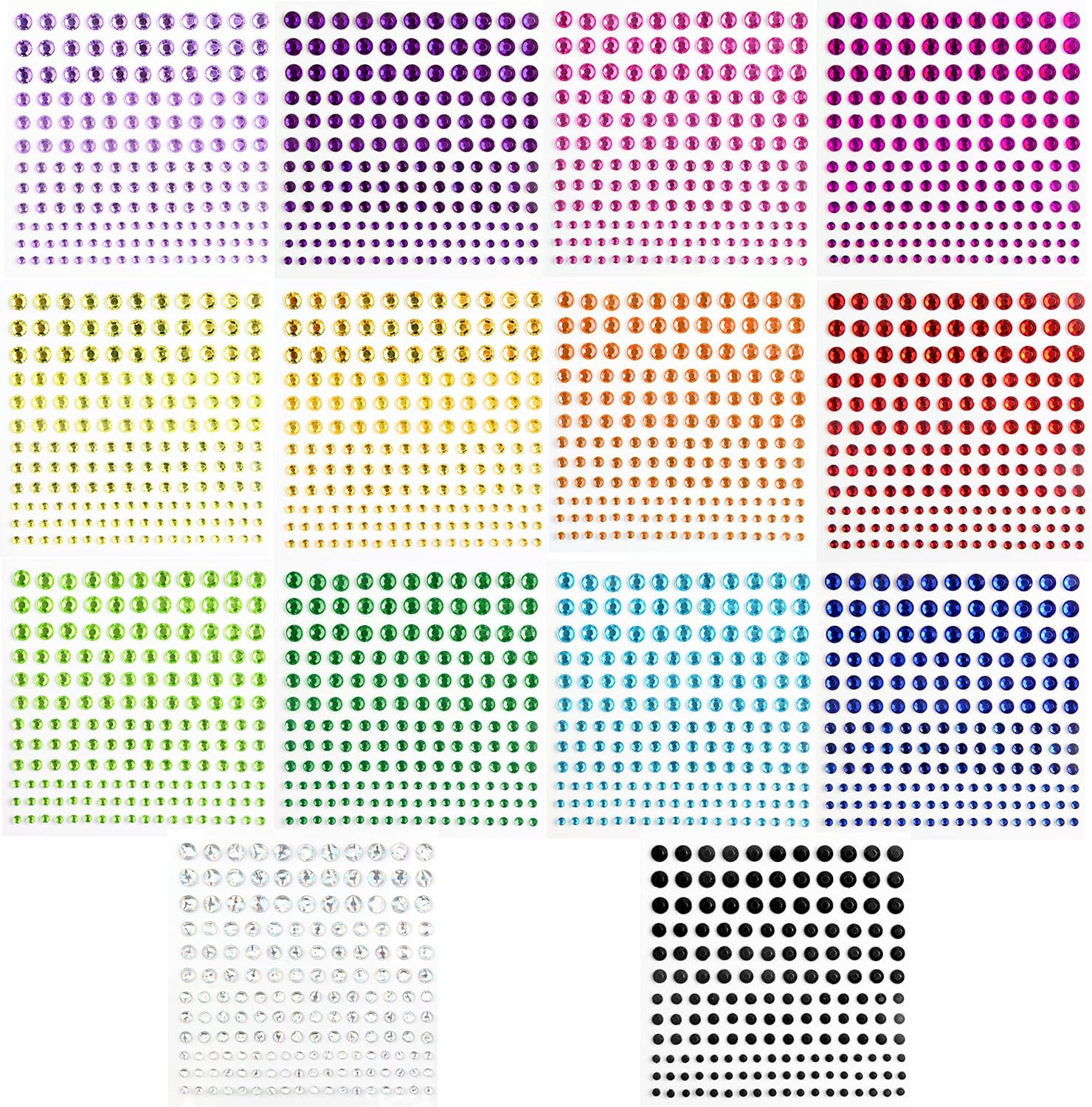 2310 PCS Self Adhesive Rhinestone Gem Stickers for Face Nail Body Makeup Festiva