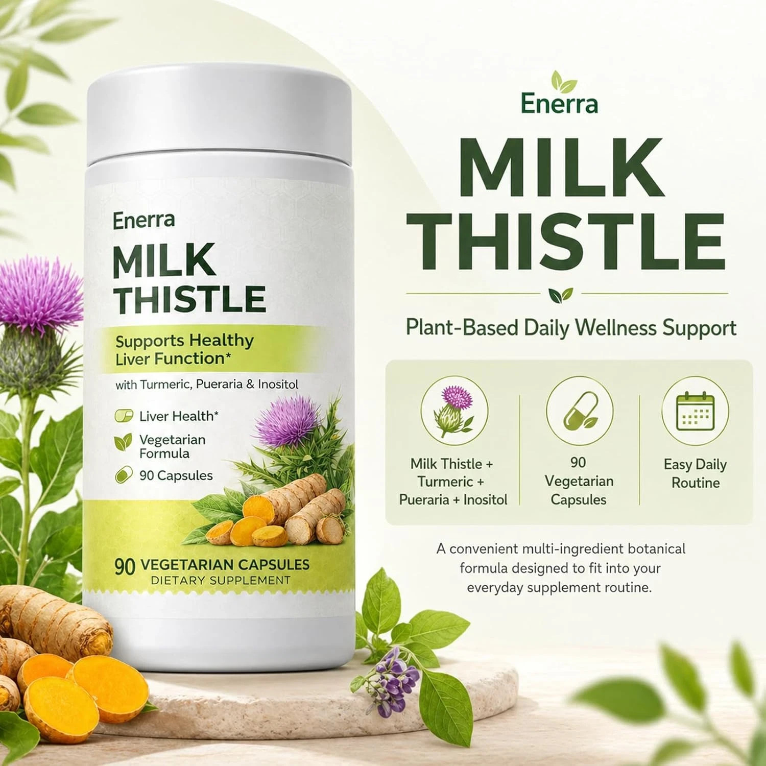 kivo Enerra Milk Thistle Liver Support Capsules, 90 Vegetarian Capsules | Liver