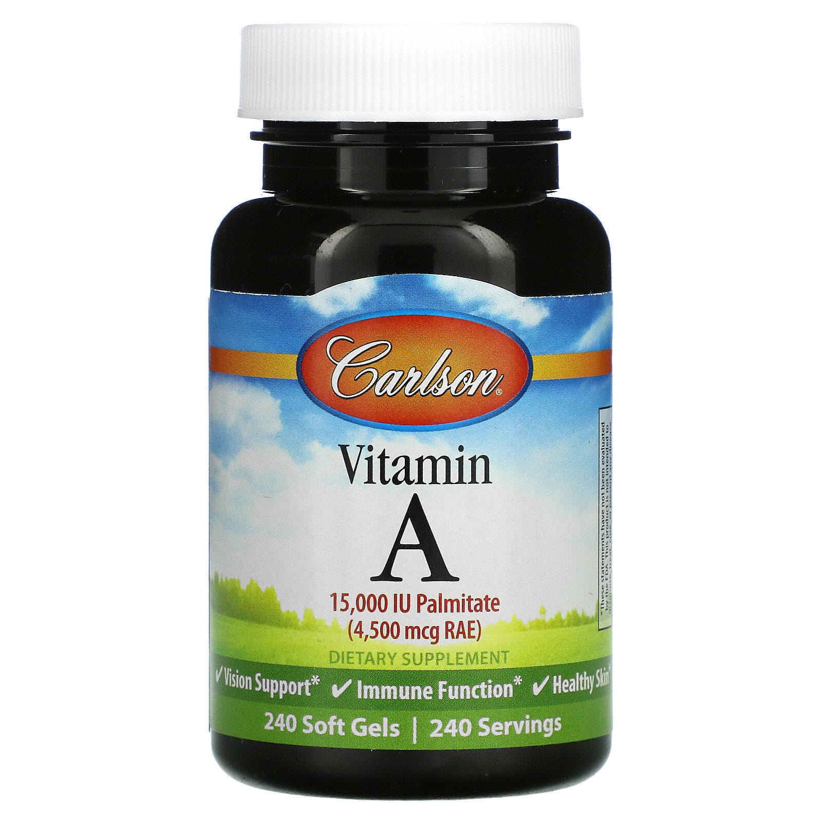 Carlson Labs Vitamin A 15 000 IU 240 Soft Gels Gluten-Free, Preservative-Free,