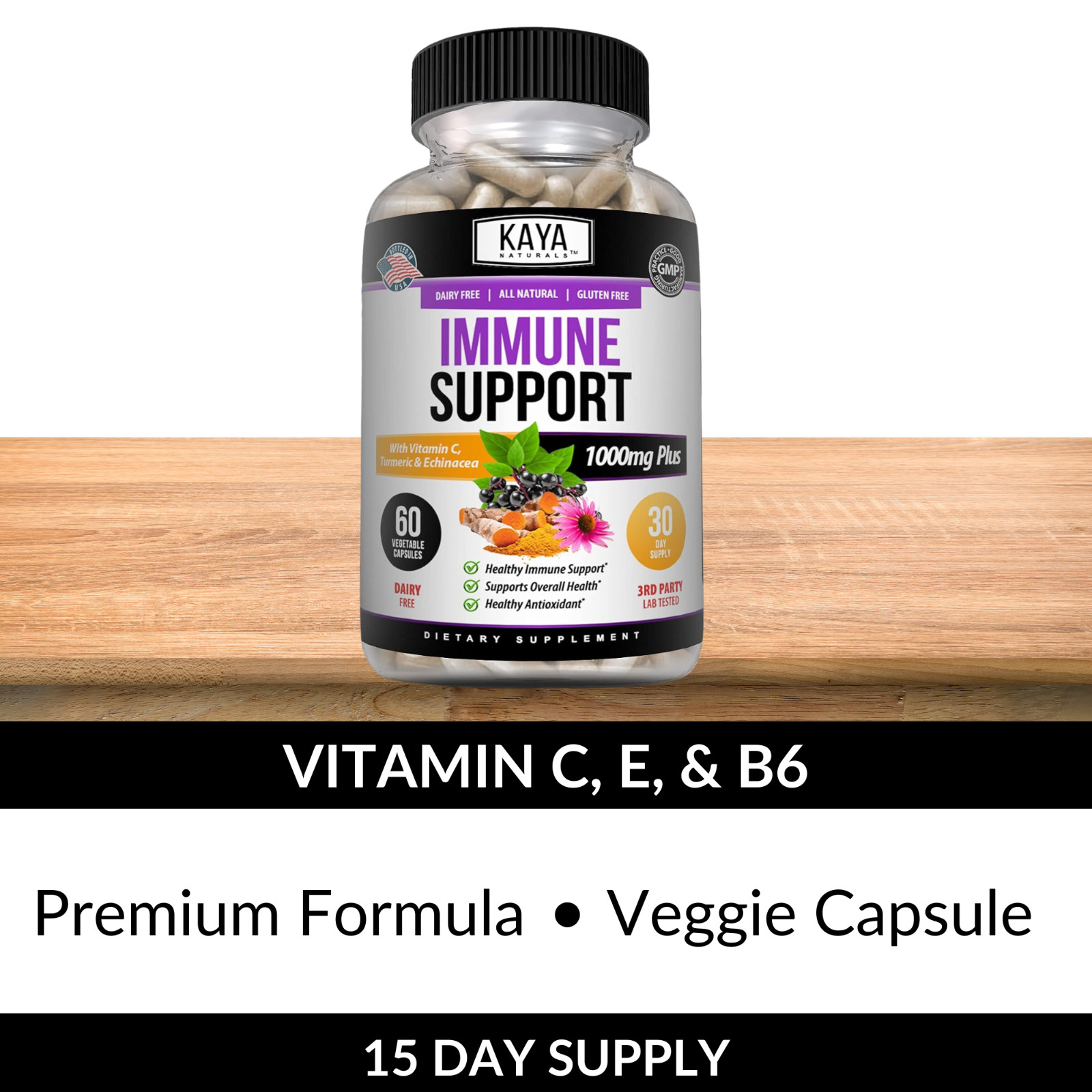Immune System Booster, Elderberry, Zinc, Probiotics, Echinacea, Garlic, Turmeric