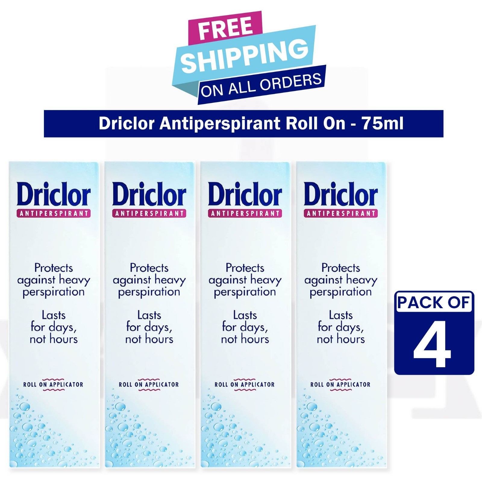 Driclor Roll on Applicator Antiperspirant 75ml – PACK OF 4 (EXP 06/2028)