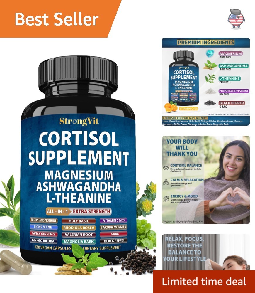 Holistic Cortisol Reducer with Magnesium, Ashwagandha & L-Theanine – 120 Count