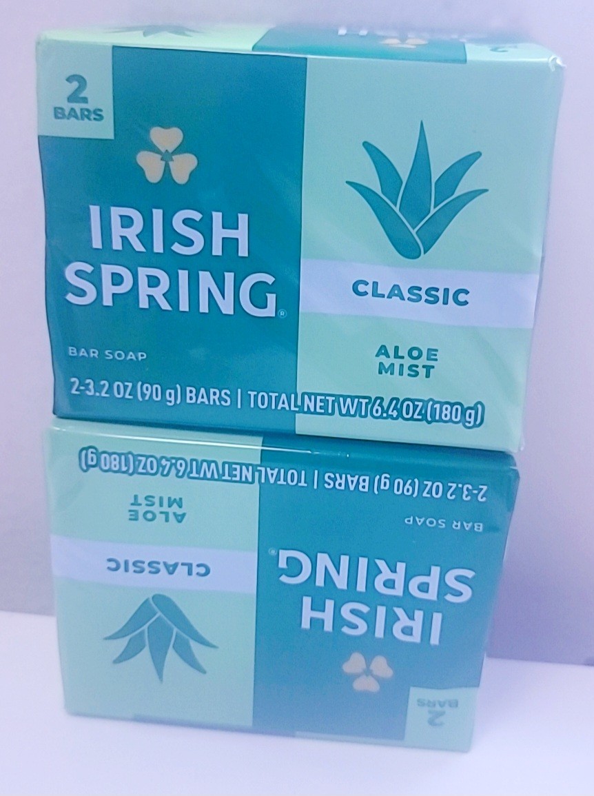 Irish Spring Classic Moisturizing Aloe Mist Bar Soap 2 Bars 6.4 oz (180 g)