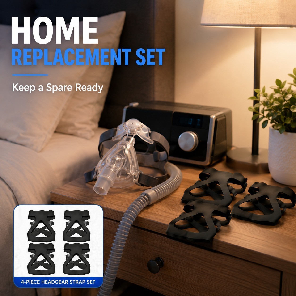 CPAP Full Face Headgear Strap Replacement 4 Pack Soft Washable Universal Fit Kit