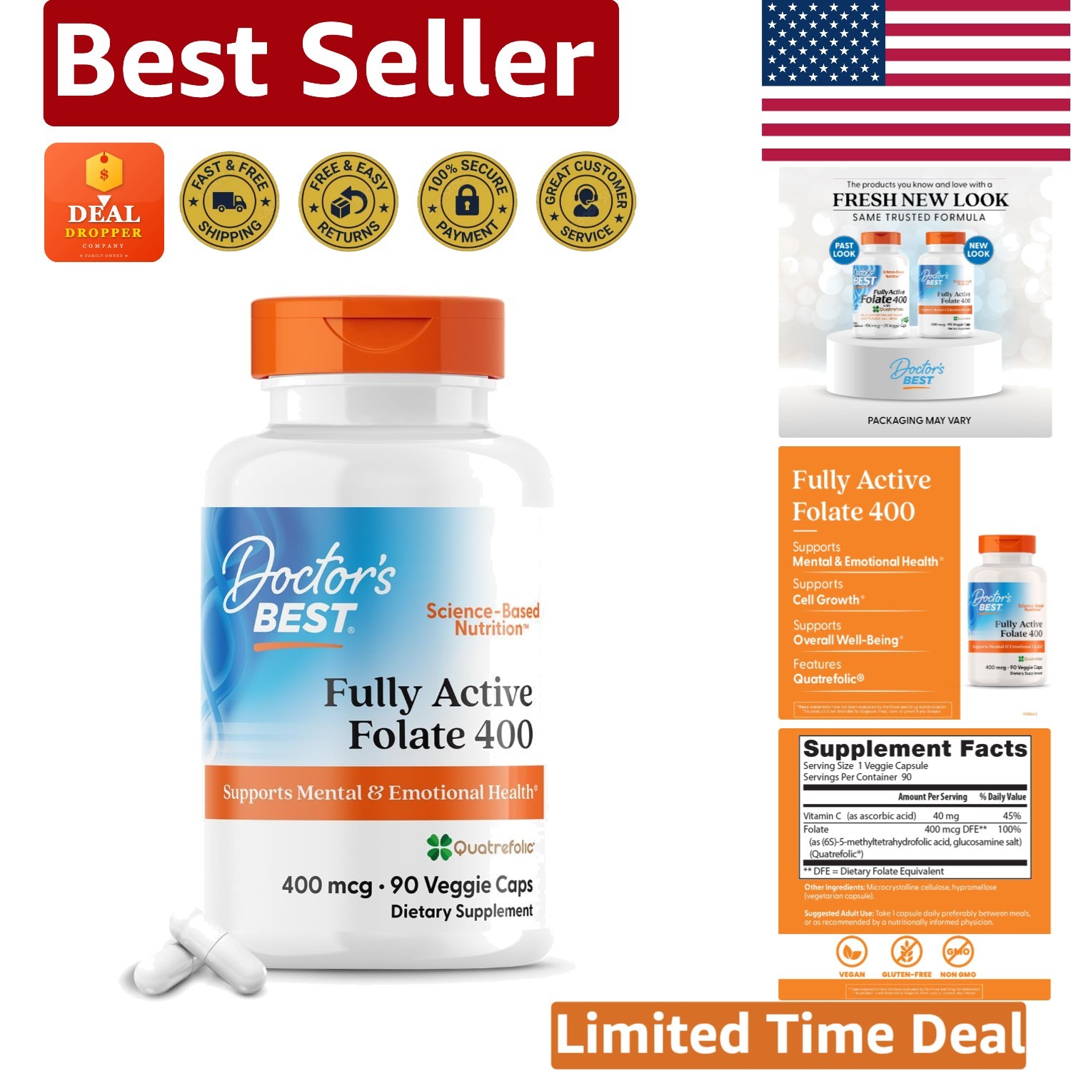 Fully Active Folate with Quatrefolic – 90 Capsules for Optimal Mental Well-Being