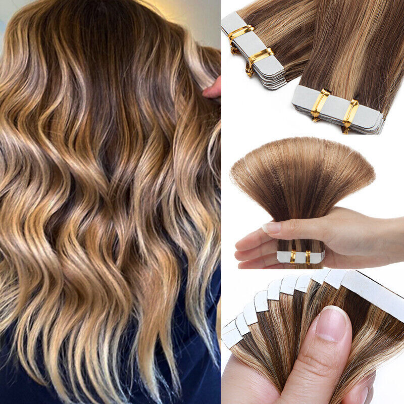 Tape In Remy Human Hair Extensions Thick Full Head Skin Weft CLEARANCE Straight