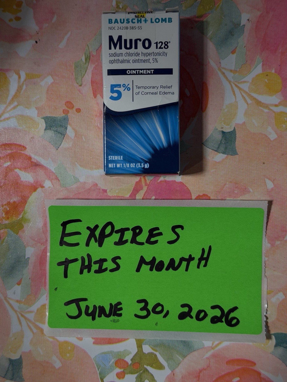 Bausch + Lomb Muro 128 Sterile Ophthalmic Ointment 5% Corneal Edema 1/8 oz