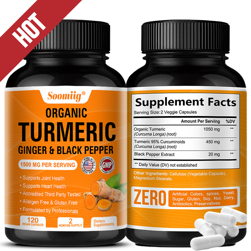 Turmeric Curcumin with Ginger & Black pepper 1500mg Triple Strength 120 Capsules
