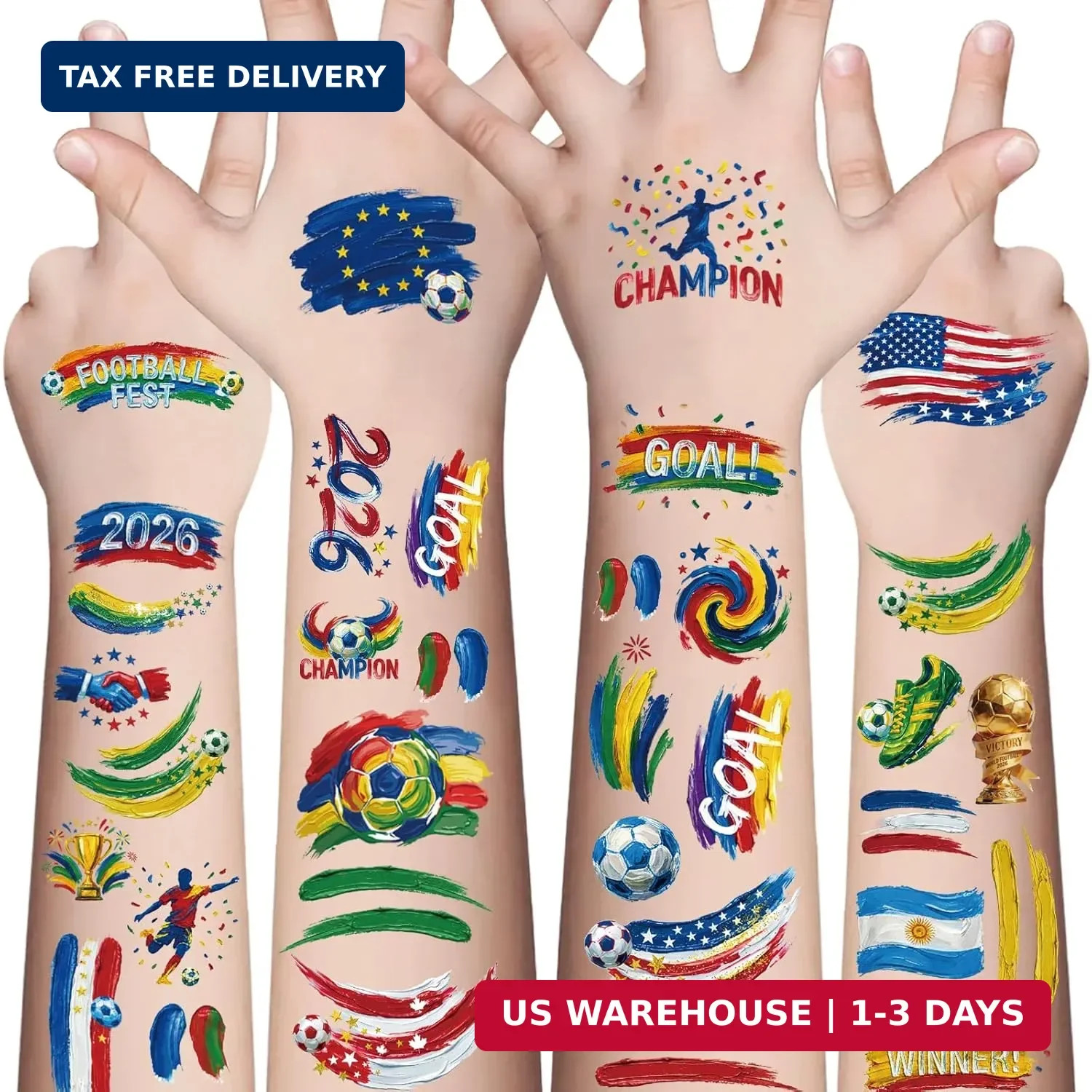 Awinmay 45 Pcs Soccer Tattoos – World Cup Temporary Tattoos for Kids，Adult，Teens