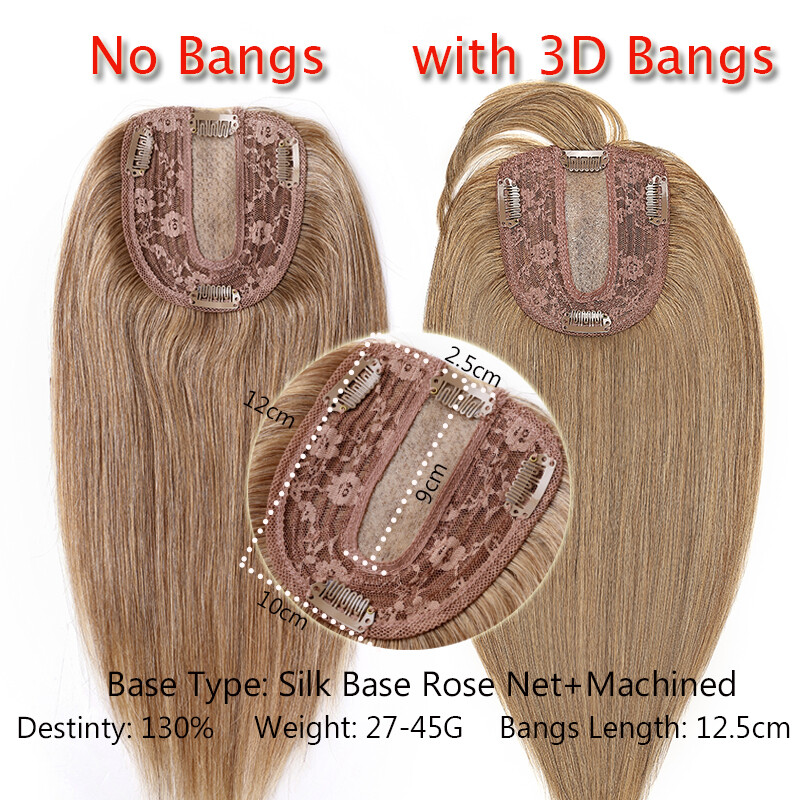 Women 100% Remy Human Hair Topper Toupee Clip In Hairpiece Silk Base Wiglet Wigs