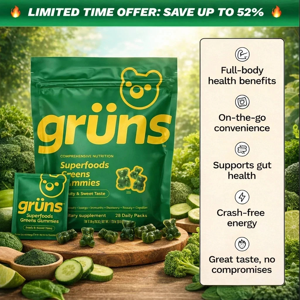 Gruns Low Sugar – SuperFoods Greens Gummies, Sweet Taste – 28 Pack