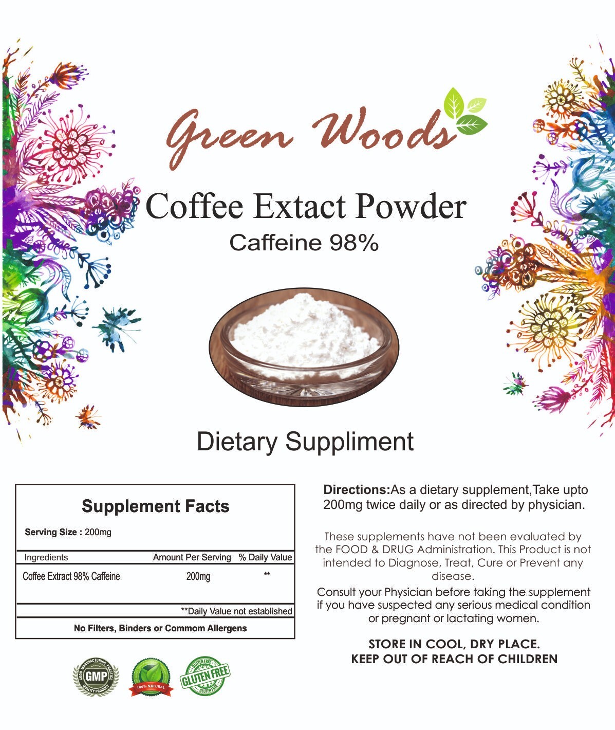 Coffee Extract (Caffeine 98%) Premium Quality Supplement Free & Fast Shipping