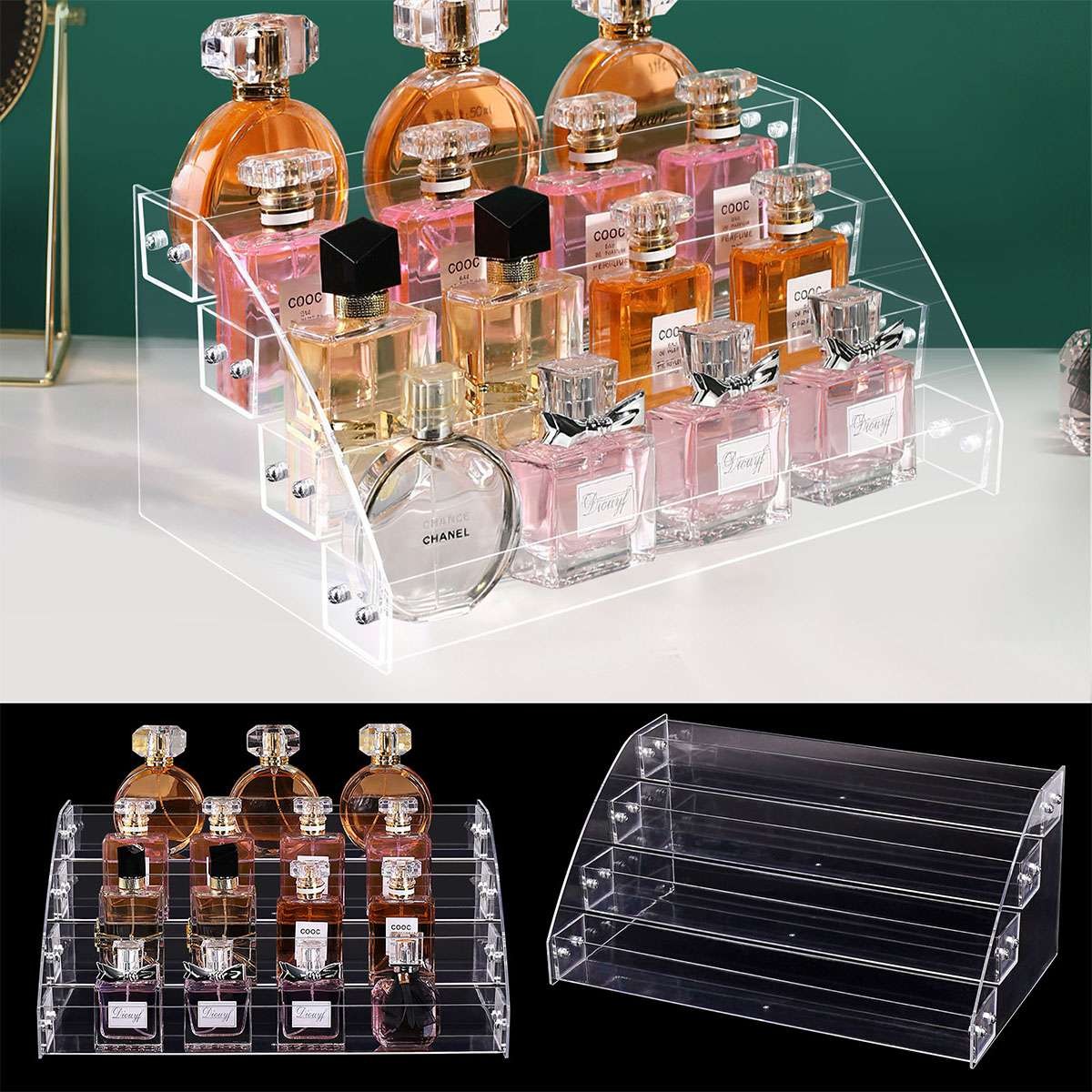 4 Tiers Acrylic Display Risers Clear Perfume Organizer Stand Large Cupcake Stan