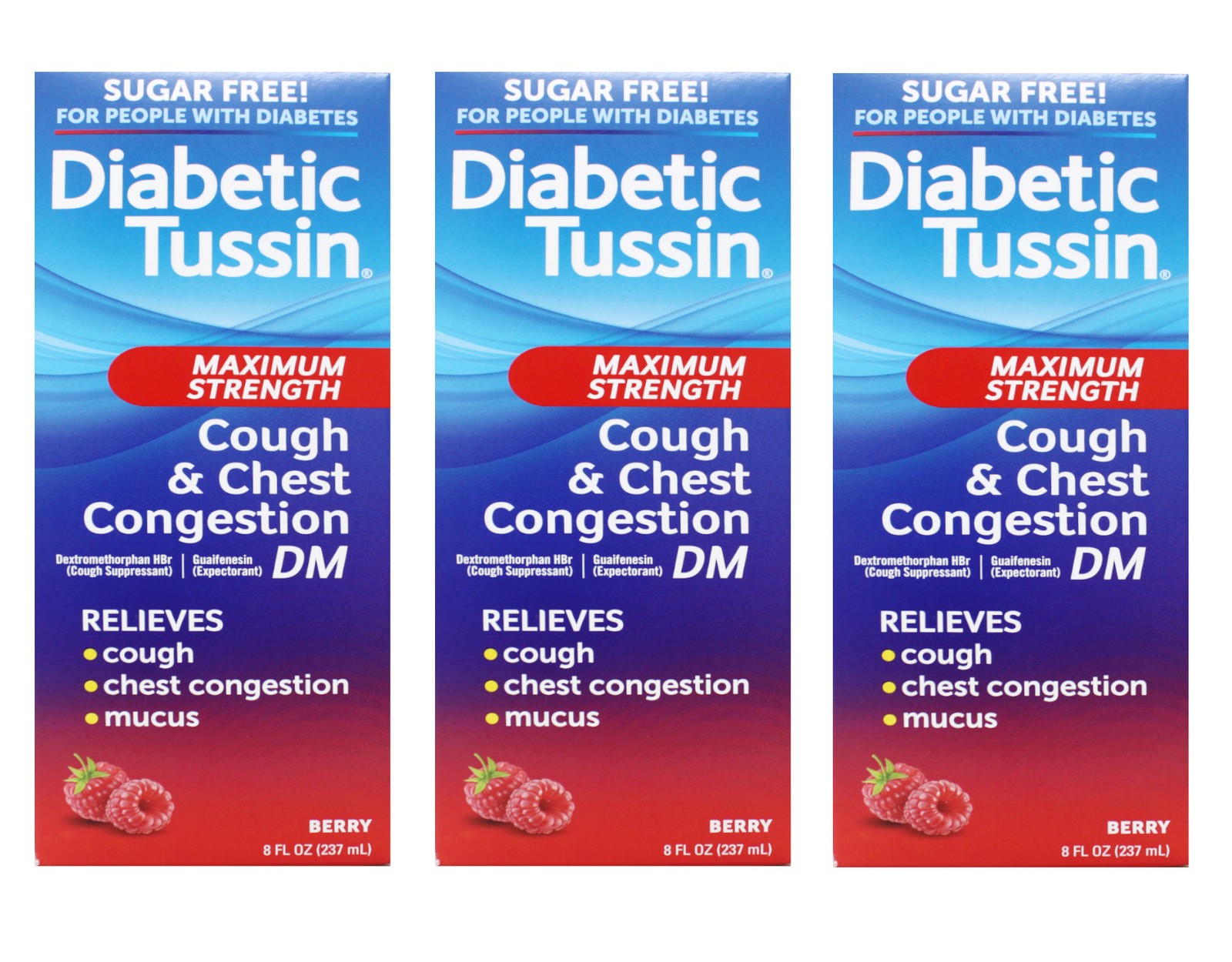 Diabetic Tussin DM Max Strength, Diabetics Safe Berry, 8 fl oz – 3 Pack