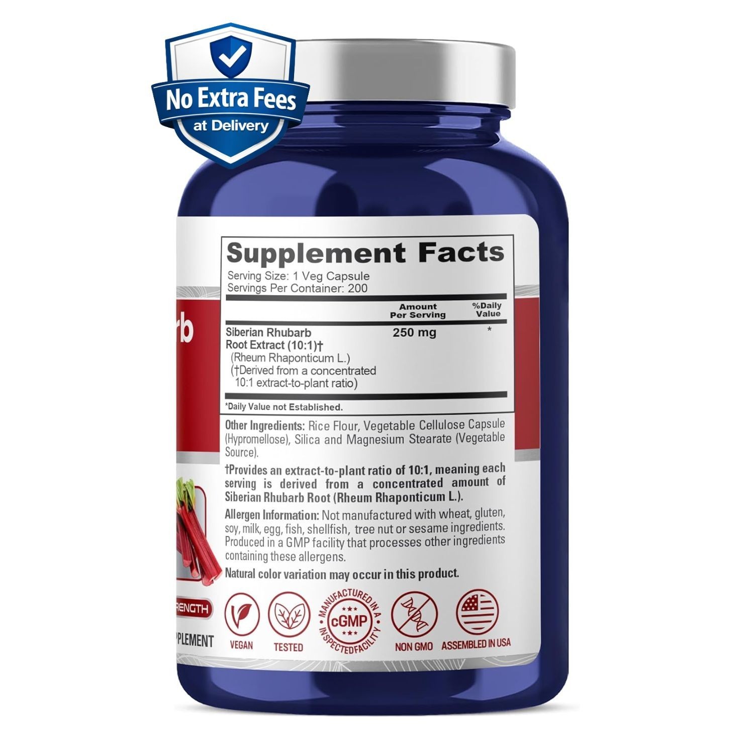 Siberian Rhubarb Extract (10:1) 250mg | 200 Capsules | 200 Day Supply