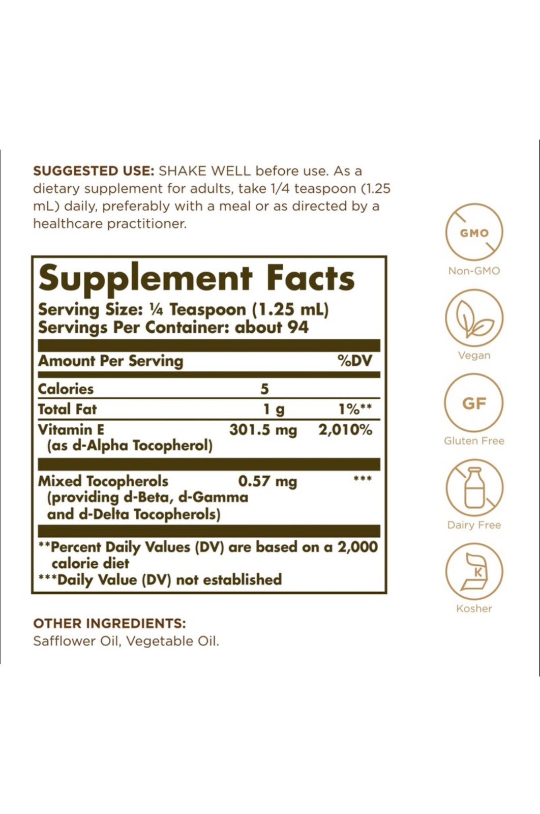 Solgar Liquid Vitamin E (without dropper) – 4 fl oz – Antioxidant, Skin & Immune