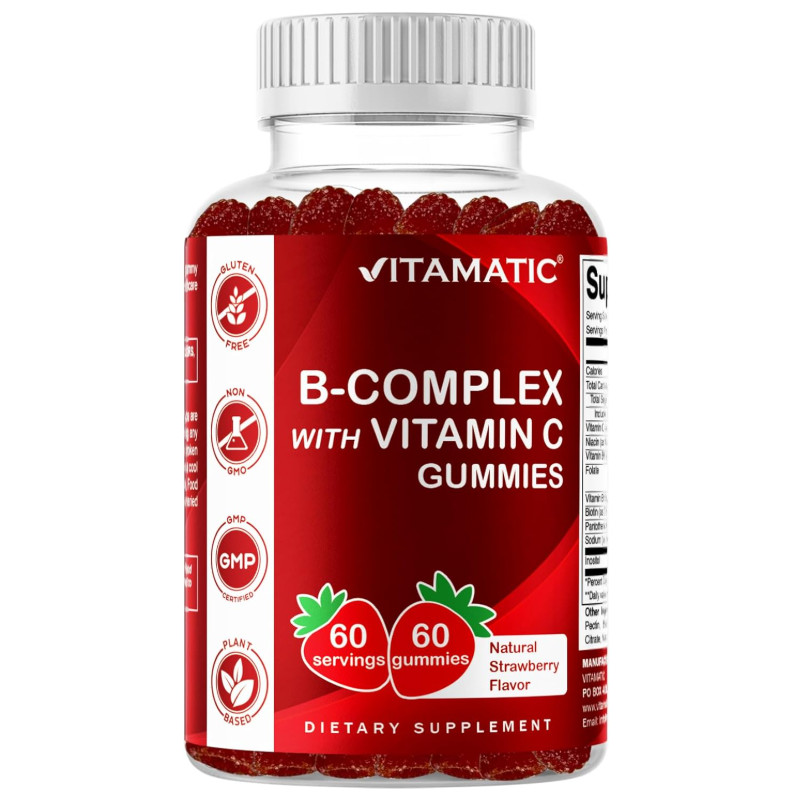 Vitamin B Complex Gummies With Vit C Inositol Strawberry Energy Vegan 60 Count