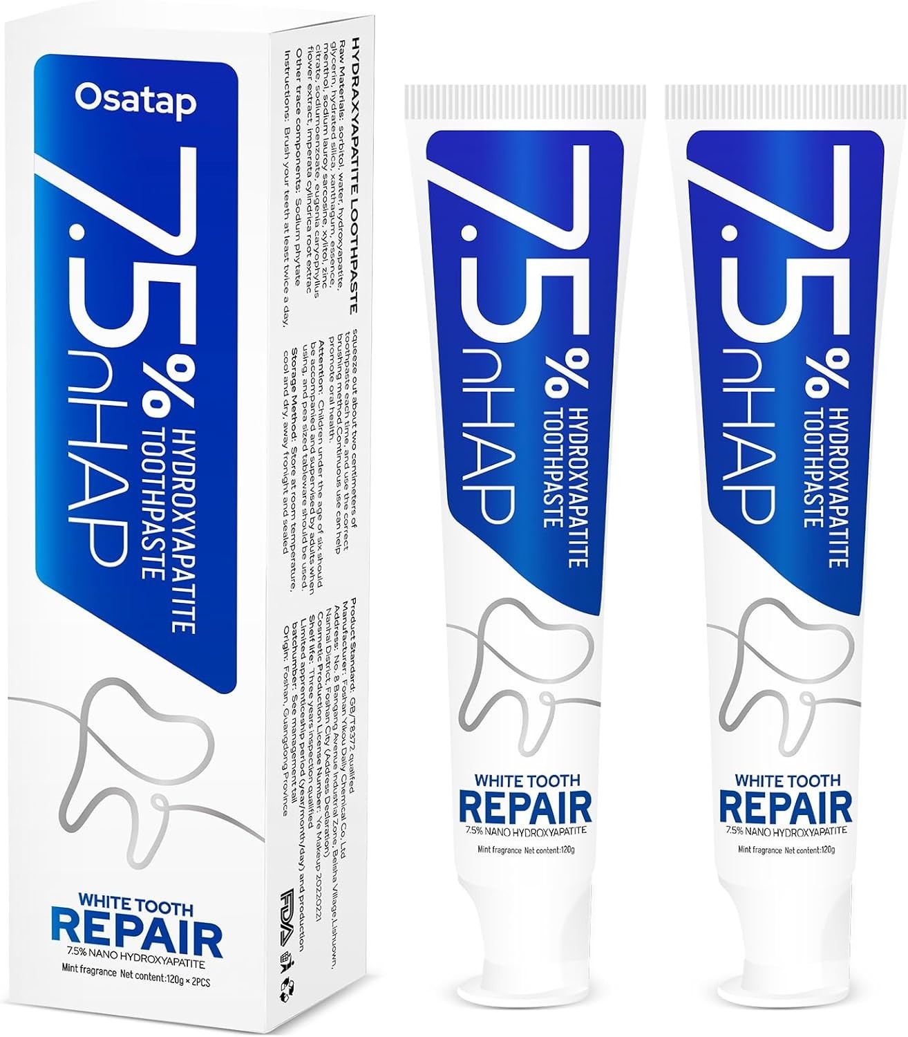 Nano Hydroxyapatite Toothpaste 7.5% Fluoride Free Whitening Sensitive Teeth Mint